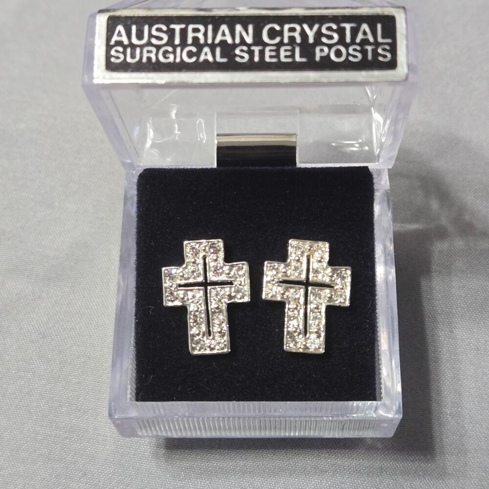 Austrian Crystal Cross Earrings  Hypoallergenic Surgical Steel